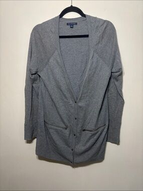 American Eagle Outfitters Gray Button-Front Cardigan with Zip Pockets
